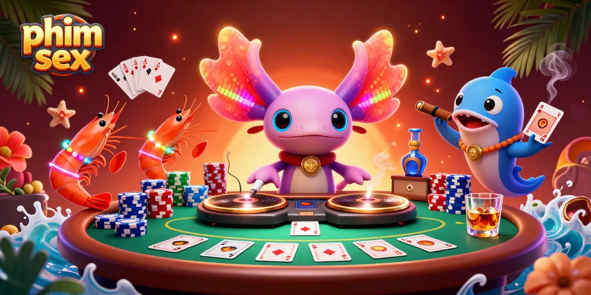 Experience thrilling casino action with phim sex as a neon-colored axolotl DJ spins tunes at a vibrant poker table.