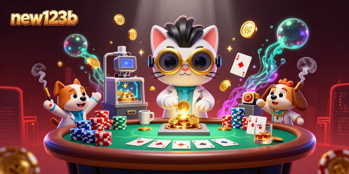 Join the fun with new123b's exciting casino adventures featuring mad scientist cat!