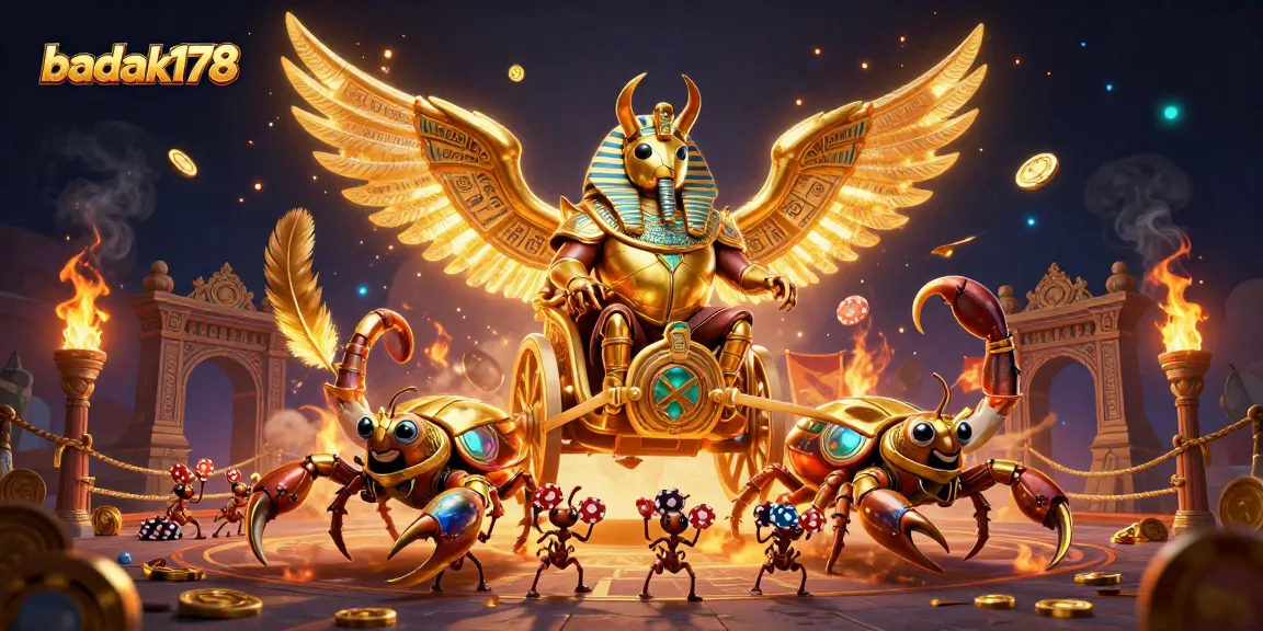 Engage in thrilling gameplay with badak178 featuring a golden scarab and dynamic casino elements.