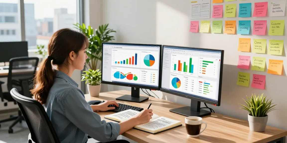 SEO specialist analyzing casino PBN backlinks data in a vibrant office.