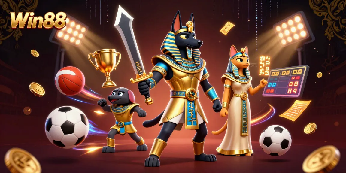 Win88 offers thrilling sports betting adventures with dynamic characters and vibrant imagery.